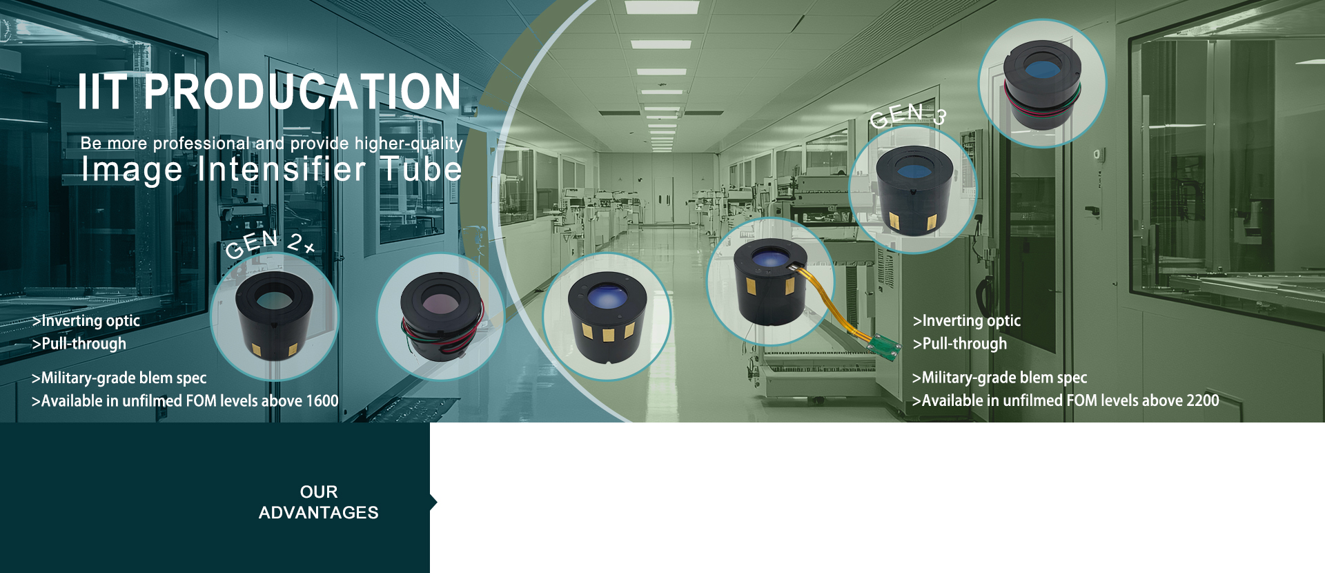 OEM night vision goggles in clean room, including panoramic, monocular and binocular NVG