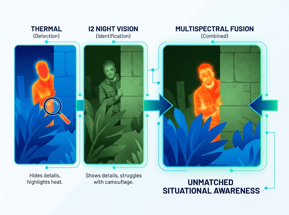 Multispectral fusion night vision device in tactical operation